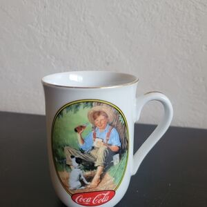 Coca Cola White Ceramic Mug with Vintage Boy & Dog Illustration